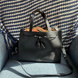Kate Spade Black Leather Hayes Street Tote with Tassels